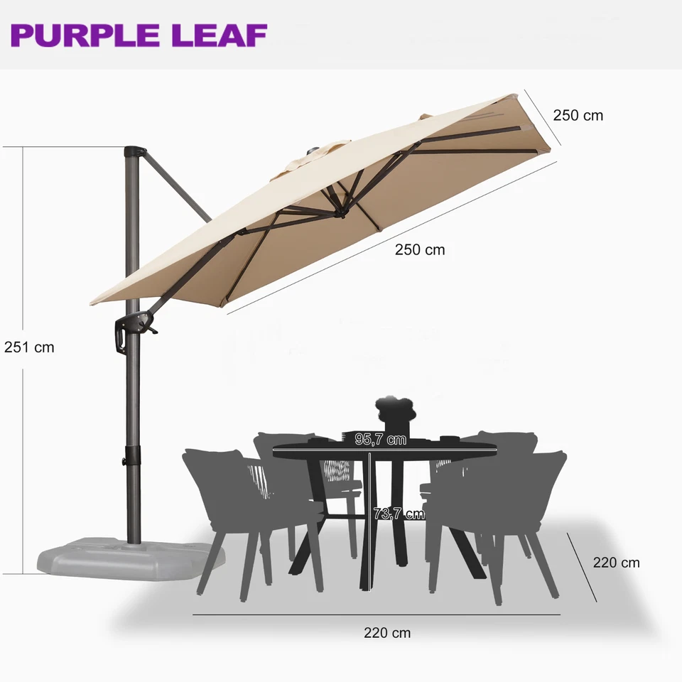 PURPLE LEAF Grey Patio Cantilever Outdoor Umbrella with 360 Degree Rotation - image 3 of 4