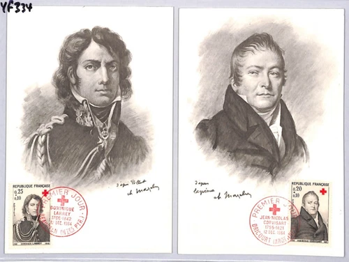 FRANCE Red Cross First Day *Larrey & Corvisart* MAXI-CARDS 1964 {samwells}YF334