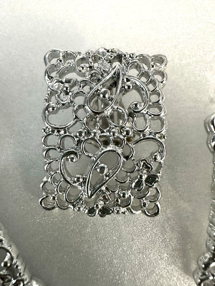 EMMONS Filigree Bracelet And Earrings Set Silver Tone Clip On Vintage LOT - Image 2 of 4