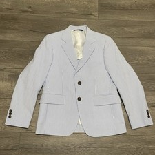 Brooks Brothers Boys Seersucker Blazer Blue White Cotton Nautical Sz 12