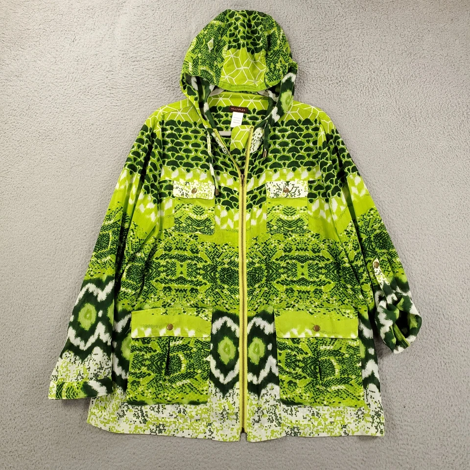 Chaqueta colorida para mujer talla L verde estampado múltiple cremallera con capucha ligera cintura ceñida Foto 2 de 4