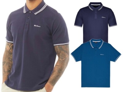 Ben Sherman Herren Twin Tipped Polo Kurzarm T-Shirt Baumwolle Oberteil Kragen Tee
