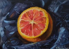 Still life Original Oil Painting Fruit Grapefruit Signed Wall Art  5X7 inch