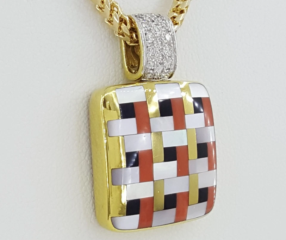 Asch Grossbardt Multi-Gemstone Square Diamond Necklace 0.3 ct 14K 30 Grams - Image 3 of 4