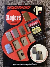 Vintage Rogers Windproof 6 Lighters Display Flint Japan 1958 BRAND NEW