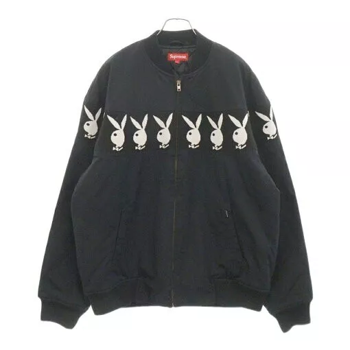 Blouson noir doublé matelassé zippé Supreme X Playboy Crew Jacket taille L