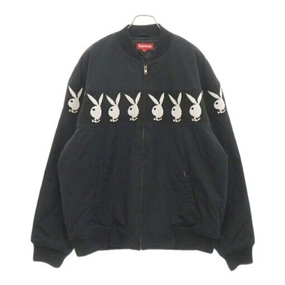 Supreme X Playboy Crew Jacket Lined Quilted Zip up Blouson Black 