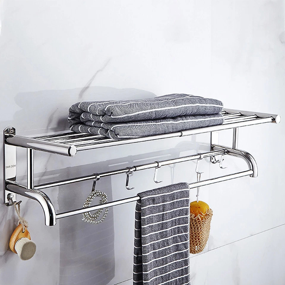 Toallero Baño Hotel Riel Soporte Acero Inoxidable Montado en la Pared Estante de Almacenamiento Foto 2 de 4