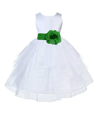 WHITE FLOWER GIRL DRESS ORGANZA WEDDING BRIDESMAID 6-9M 12-18M 2 3T 4 5 6 7 8 10