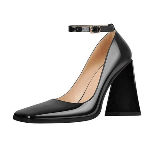 Scarpe donna cinturino alla caviglia tacco alto punta quadrata Mary Jane scarpe décolleté moda - Foto 6 di 7