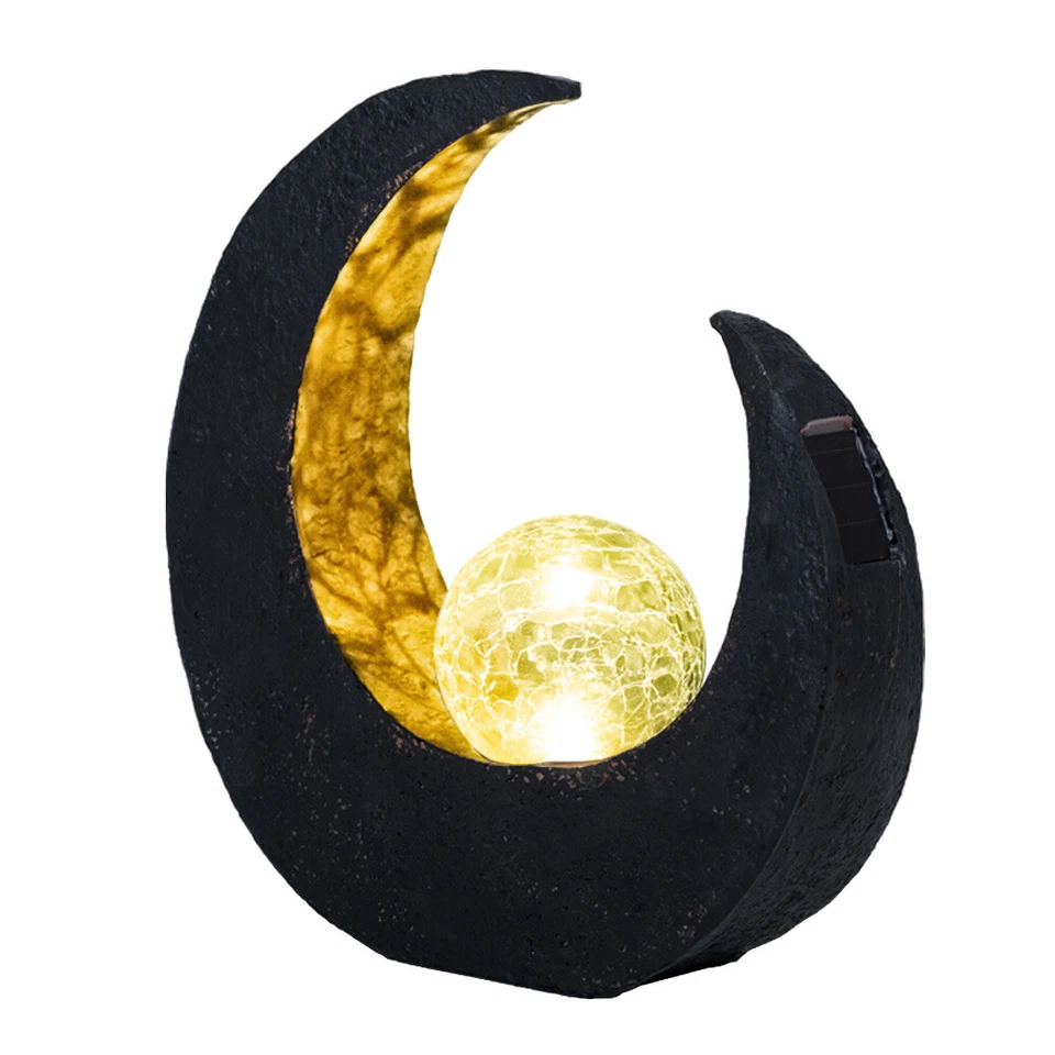 Solarleuchte Außenlampe Gartendeko Hof LED Glaskugel crackle Mond schwarz gold - Bild 2 von 4