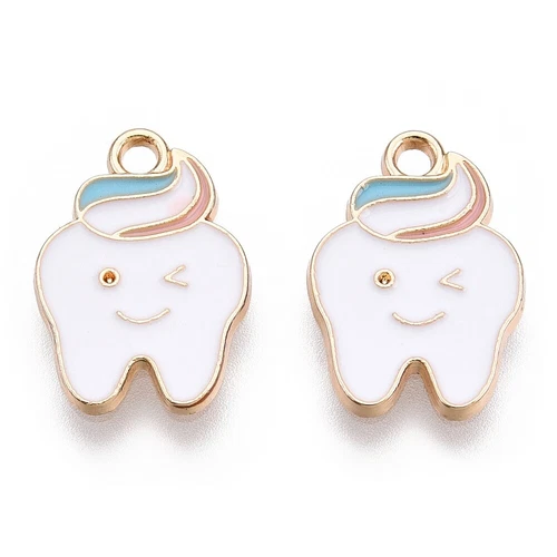5 Teeth Tooth Pendant Charms 18mm Metal Enamel Tooth Fairy D17-10 Aussie Seller