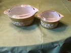 Vintage Pyrex Spring Blossom Green Crazy Daisy Casserole Set 475 473 w/ Lids