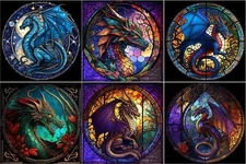 Dragon Themed Diamond Painting Kits 6 Pack 5D DIY Full Drill 12x12inch