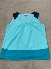LOFT Sleeveless Blouse Women's Small Blue Color Block Lightweight Modern Flowy
