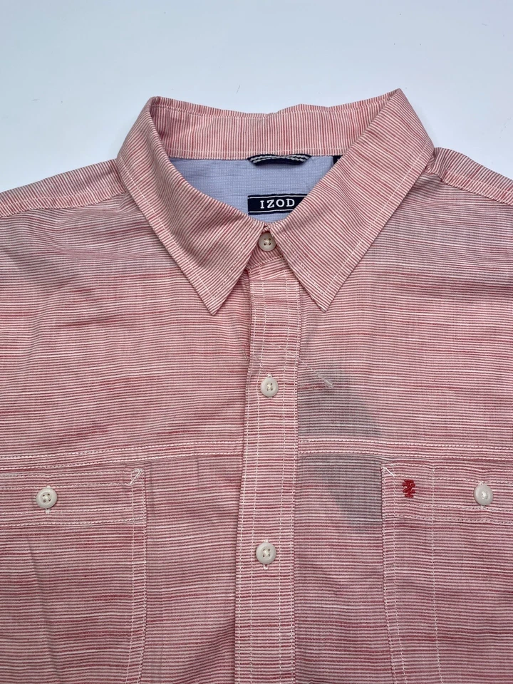 Новый IZOD розовый красный в полоску мужской размер XL коротким рукавом рубашка на пуговицах - Изображение 4 из 4