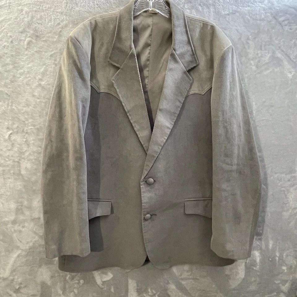 Pioneer Wear Blazer Western Suede Leather Yoke Corduroy Lined Coat 50 45x34 USA - Image 2 of 4