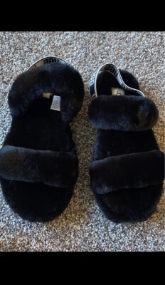 NEW WOMEN S UGG SUPER FLUFF SLIPPER BLACK WOMEN'S US SIZE 6