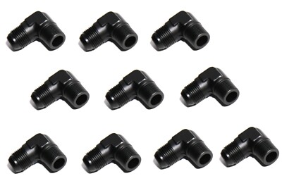 10PC 10AN Male to 1/2''NPT Male 90° Deg Fuel Oil Gas Line Fitting Adapter Black