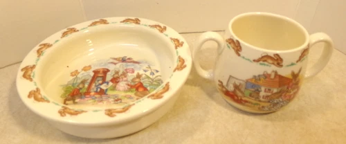Royal Doulton Bunnykins  Bowl and Cup Fine Bone China VTG