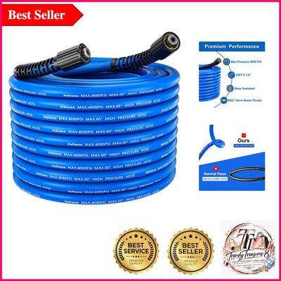 #ad 25FT Kink Resistant Pressure Washer Hose — 4000 PSI Universal M22 Fittings $28.99