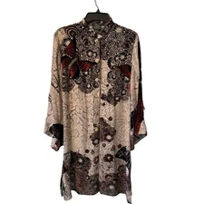 Citron Santa Monica Silk Blend Velvet Burnout Sheer Tunic Blouse/kimono Sz L