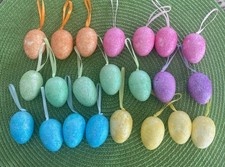 Easter Egg Ornaments, Glittered , Sparkling, Set Of 22, Hanging With Ribbon, 3  