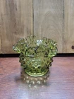 FENTON Glass Vase 3” Colonial Green Hobnail Dot Double Crimped Ruffled Edge VTG