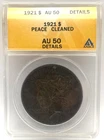 1921 Peace Silver $1 AU 50 Details Cleaned ANACS
