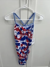 Dolfin Uglies Salute V Back Training Swimsuit Woman’s Size 38 Red White & Blue