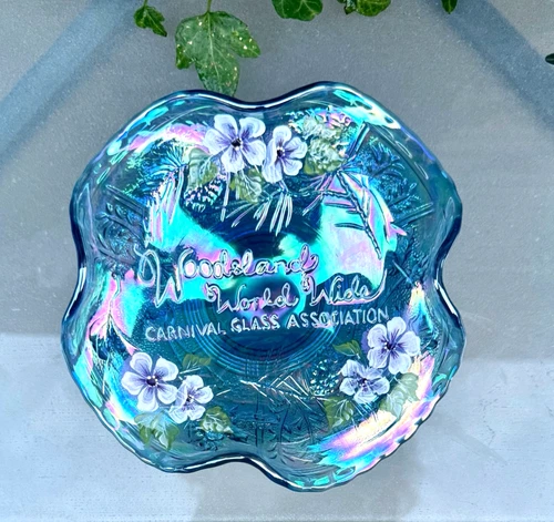 SCARCE "WHIMSEY" Fenton**HP SAPPHIRE BLUE CARNIVAL 4 SIDES UP DISH**WWWCGA 2008
