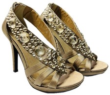 Stiletto Glitzer Steinchen Beige 13cm Absatz Reißverschluss