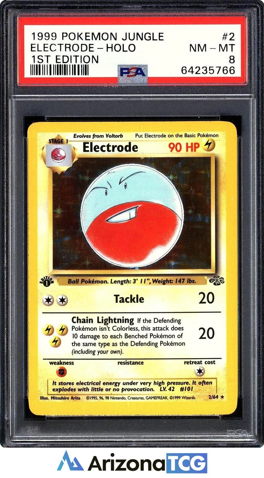 Pokemon 1999 Electrode 2/64 Holo 1st Edition Jungle PSA 8