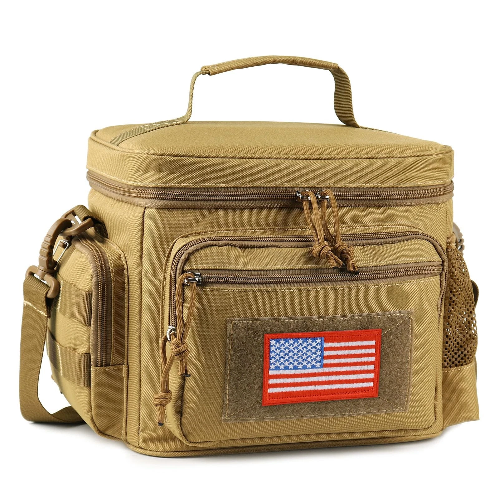 Lunch Box Tactical MOLLE Webbing Leakproof Insulated Adjustable Strap Brown