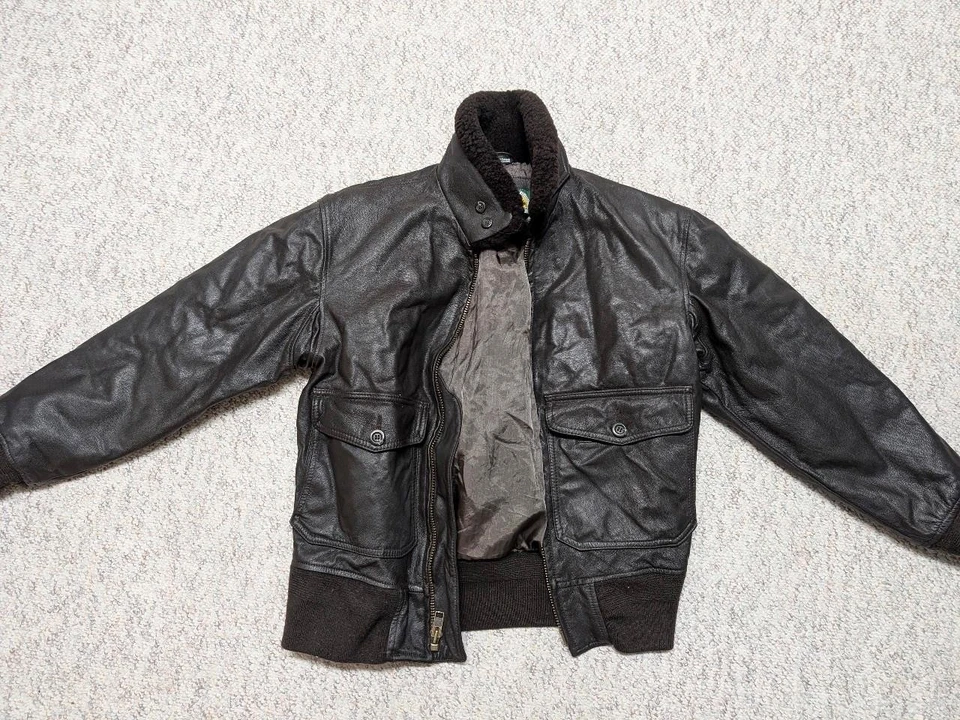 vintage CABELAS goatskin leather BOMBER brown jacket S flight MOUTON wool collar - Image 4 of 4