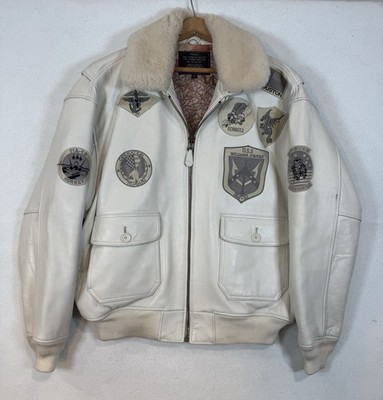 Men's Rare Top Gun Navy Issue Bomber White U S Navy Leather Bomber Jacket XXL