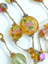 Vintage Murano Venetian Glass Beaded Necklace Millefiori Flower Carnival 29"