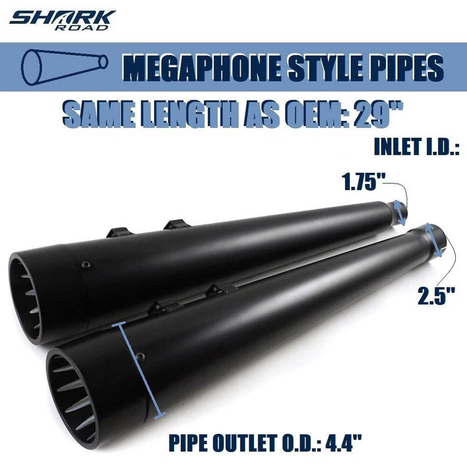 SHARKROAD 4.4" Slip On Mufflers for Harley Touring Exhaust 17-UP Deep Rich Tone - Image 4 of 4