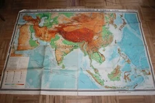  1973 map   Ussr Russian big  vintage school Сhina  wall  Asia physical  