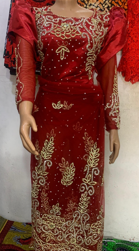 African Print Adanma Red Beaded Blouse with wrapper Ankara women clothing