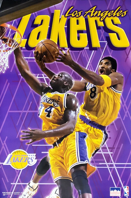 SPORTS POSTER WAREHOUSE Kobe Bryant and Shaquille O'Neal SHOWTIME LA Lakers 1999 Starline 22x34 POSTER