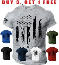 USA Distressed Flag T-Shirt Patriotic American Army Military men's Tee S- 3XL