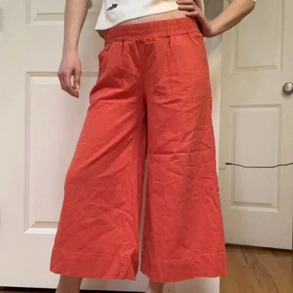 Pantalones de lino recortados JAG naranja coral piernas anchas XS Foto 4 de 4