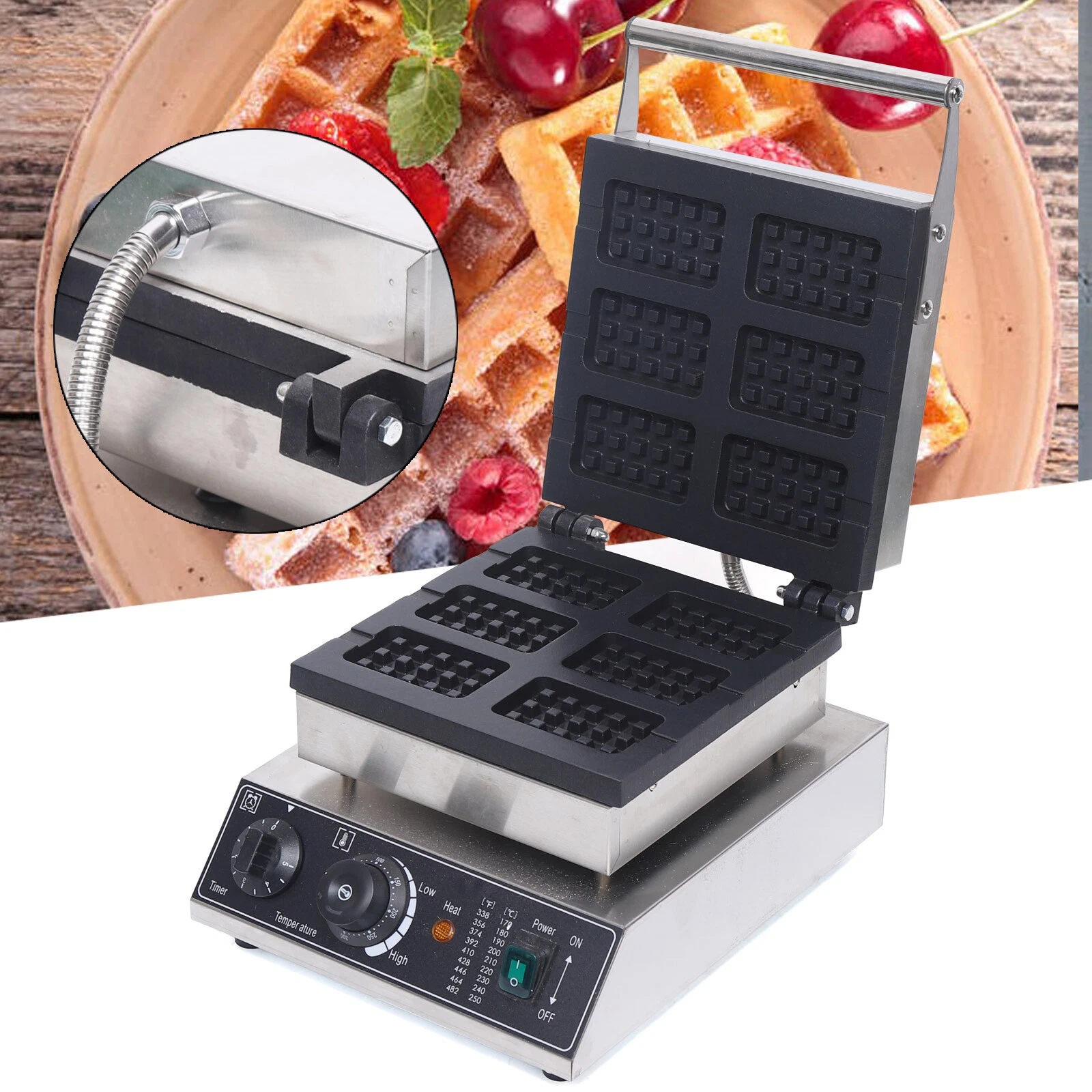 Commercial Non-Stick Electric Waffle Stick Maker 6-Well Stainless Baker 1500w US