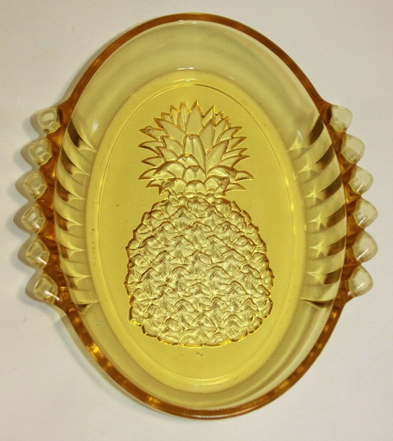 Vtg Indiana Tiara Glass Yellow Mist Pineapple Dish Serving Bowl Large