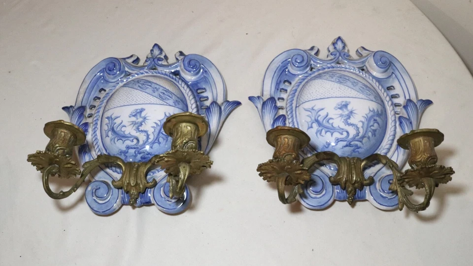 Apliques de loza de bronce de cerámica Galle Nancy St. Clement antiguos hechos a mano accesorios Foto 2 de 4