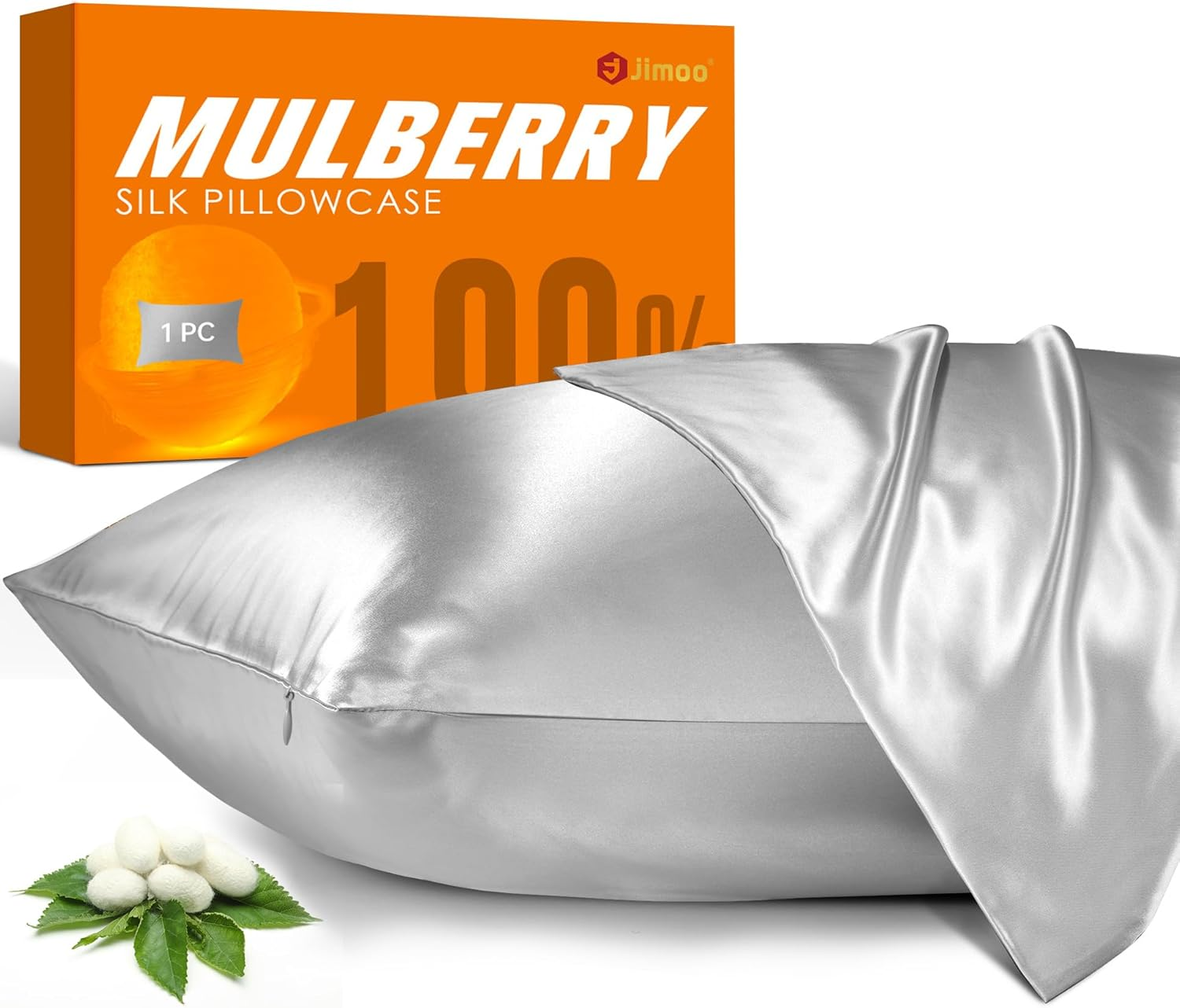 100% Mulberry Silk Pillowcase, 22 Momme, Standard Size 20''×26'' - Silver Grey