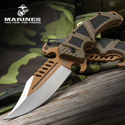 USMC Marines Desert Ops Assisted Open Pocket Knife Folder 8 3/4
