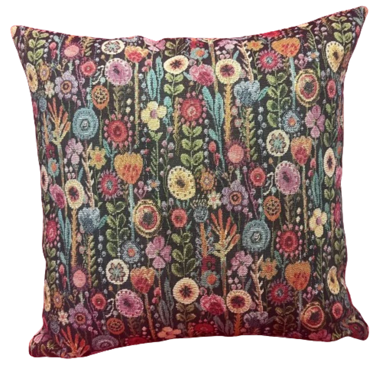 Kew Gardens Cushion, Luxury Tapestry, Various Sizes, Floral, Cream, Black, Large - Image 3 of 4
