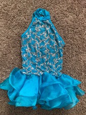 EUC Weissman Dance Costume Medium Child Medium Blue Dress Sequin Lace
